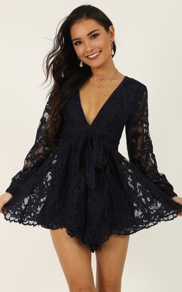 Showpo Come Go With Me Playsuit navy lace - 6 (XS) Long Sleeve