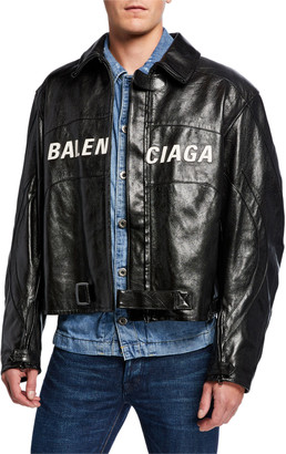 Balenciaga Men's Contrast Logo Leather Moto Jacket - ShopStyle