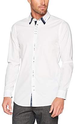 Joe Browns Men's's Triple Collar Shirt Casual White B, 41 (Size:Small(36/38))