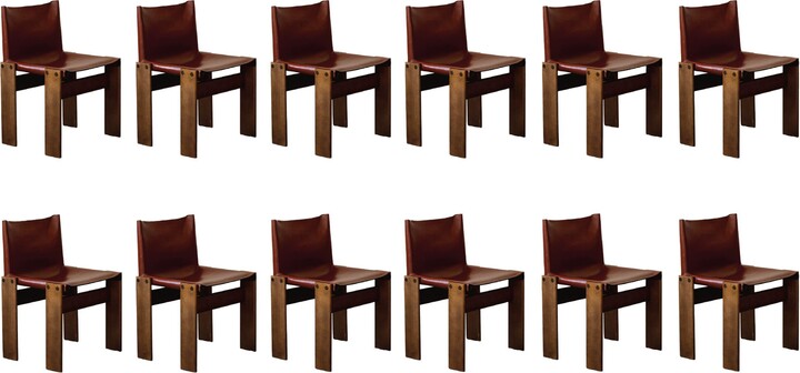 Afra & Tobia Scarpa "monk" Chairs For Molteni, Red Leather, 1974, Set Of 12
