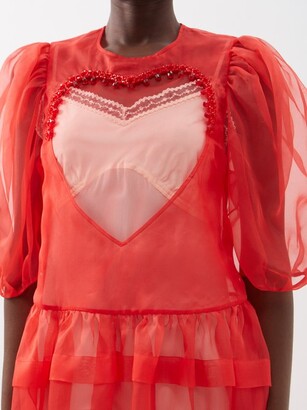 Simone Rocha Beaded Heart-insert Silk-organza Midi Dress