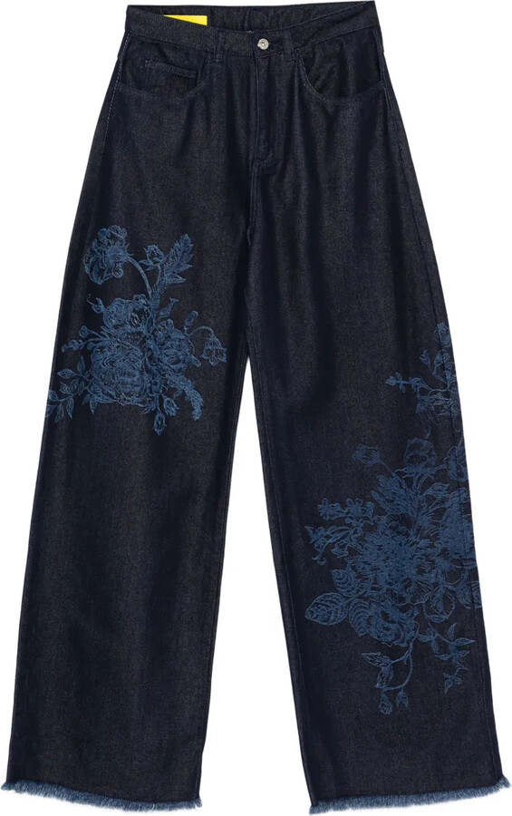 Marques Almeida Flower-Motif Frayed Jeans