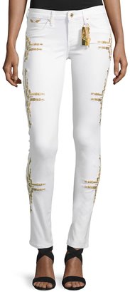 Robin's Jeans Chapa Straight-Leg Embroidered Jeans, White