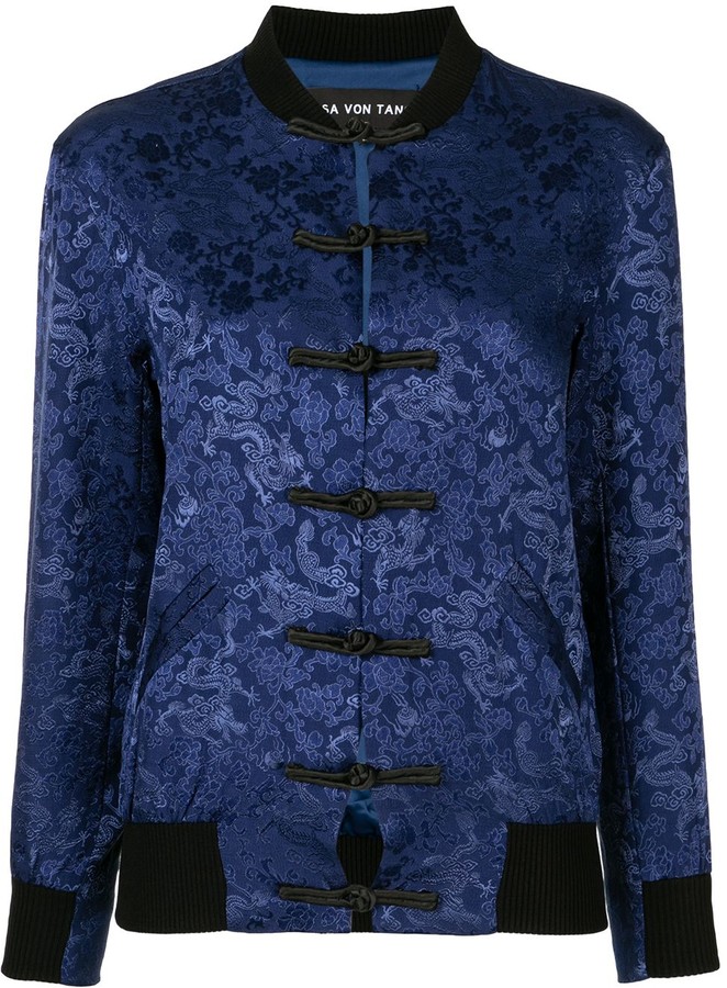 blue floral bomber jacket