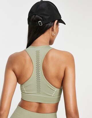 Tala medium support racer back sports bra in khaki exclusive to ASOS