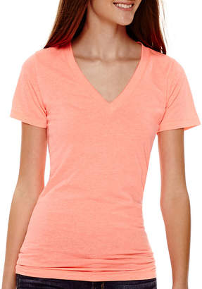 Arizona Short Sleeve V Neck T-Shirt-Womens Juniors