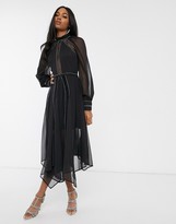 Thumbnail for your product : ASOS DESIGN lace and chain detail chiffon midi dress with keyhole