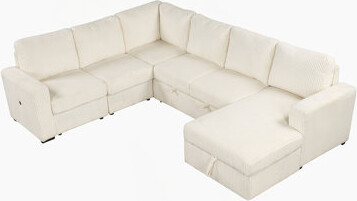 Latitude Run U-Shaped Combination Corner Sofa With Storage Lounge Chair, 6-Seater Oversized Sofa, With USB Interfaces,Suitable For Living Room, Office, And Spaciou