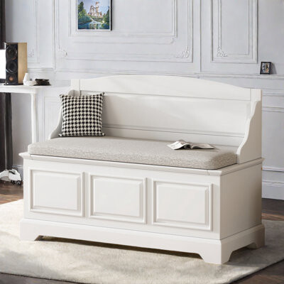 Retro Bench With Soft-close Devices, Hidden Storage, Smooth Grooved Lines Design And Wavy Lines On The Armrests