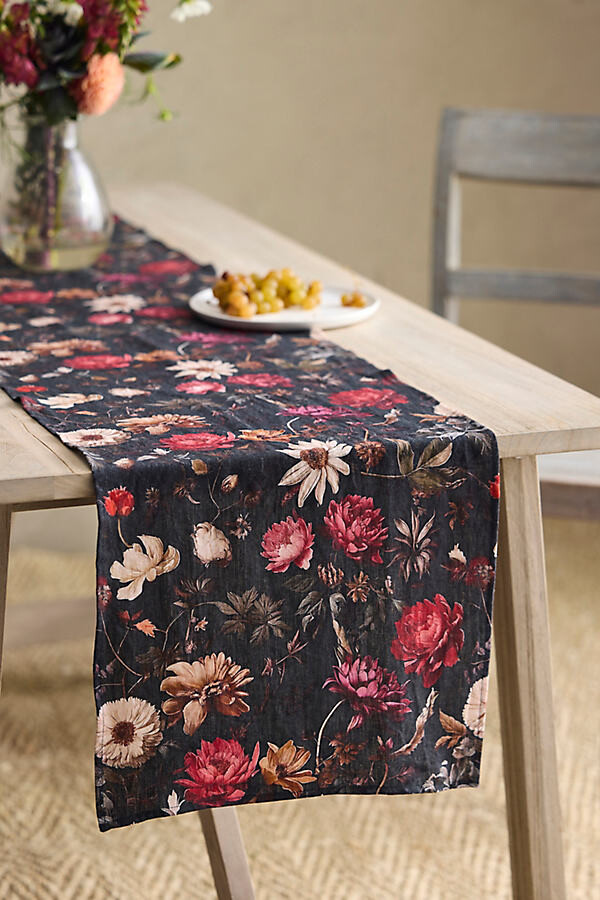 Moody Floral Linen Table Runner at Terrain