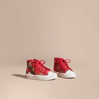 Burberry Leather Trim Heart Print Check High-top Trainers