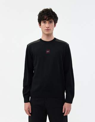Paul & Shark x LQQK Studios Men's Patch Crewneck Sweater in Black, Size Extra Large | Wool