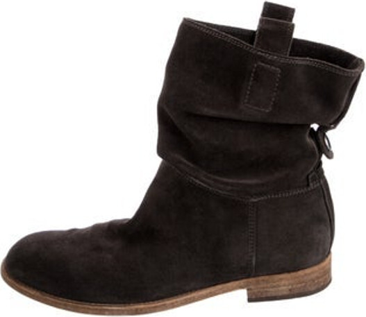 Alberto Fermani Suede Mid-Calf Moto Boots Brown Round-Toes Includes Box