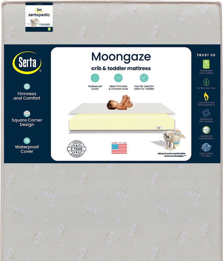 Serta Sertapedic Moongaze 5-inch Dual Sided Standard Baby Crib & Toddler Mattress- Sustainably Sourced Fiber Core - Waterproof - Lightweight - GREENGUARD Gold Certified (Non-Toxic) - 5 Year Warranty