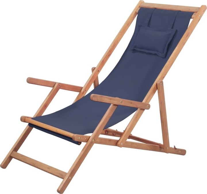 Global Pronex Folding Beach Chair Fabric and Wooden Frame Blue ShopStyle