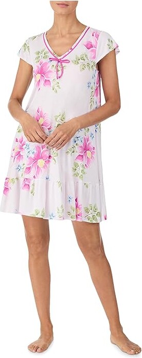 Tommy Bahama Short Sleeve Short Nightgown Women's Clothing Pink Floral : LG (US 12-14), Rayon/Spandex