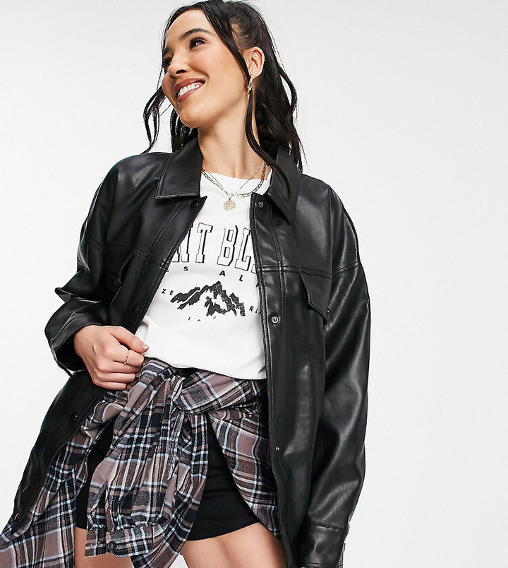 Threadbare Tall Maya faux leather trucker jacket in black ShopStyle