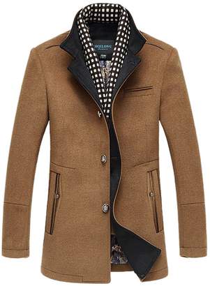 Insun Men's Winter Stand Collar Single Breasted Trench Wool Coat