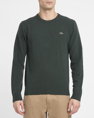 Lacoste Khaki Chest Logo New Wool Round-Neck Sweater