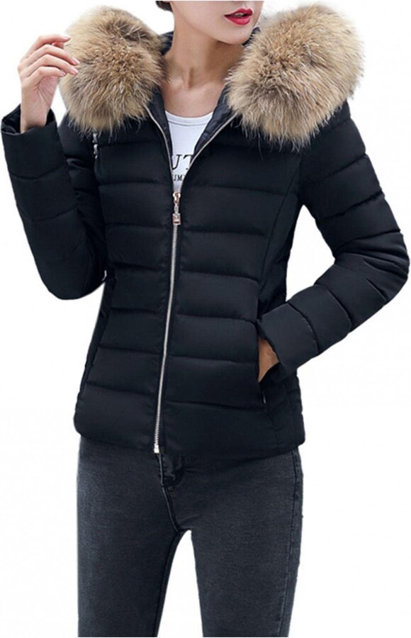 Generic Women's Winter Jacket Short Hooded Winter Jacket Parka Faux Fur