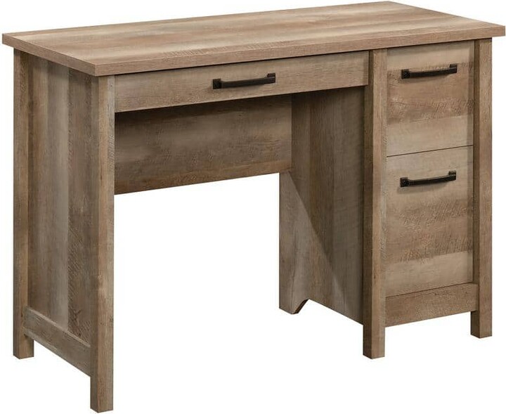 44 in. Rectangular Lintel Oak 3 Drawer Writing Desk with File Storage