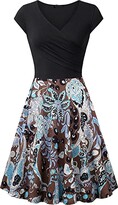 Thumbnail for your product : YMING Women's 1950s Vintage Retro Rockabilly Midi Evening Party Dress Floral Print Dress Midi Dress Beige 2XL