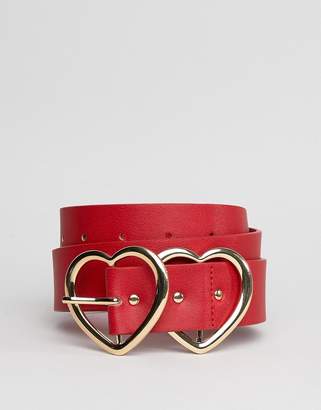 Accessorize red heart double buckle belt
