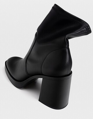 Stradivarius platform heeled ankle sock boots in black