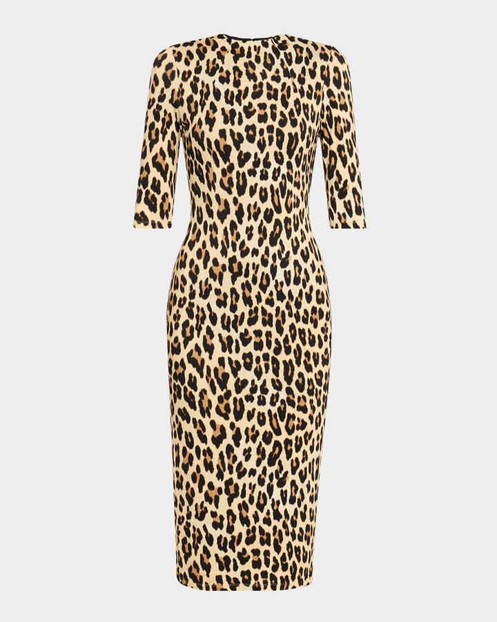 Alice + Olivia Delora Fitted Leopard Mock-Neck Dress