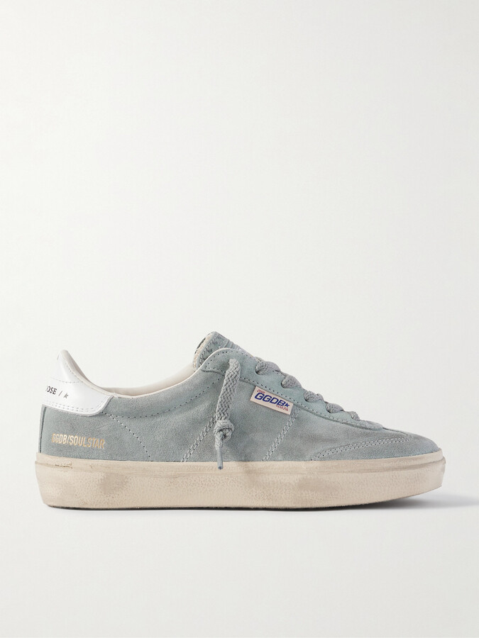 Golden Goose Soul-star Distressed Leather-trimmed Suede Sneakers - Gray