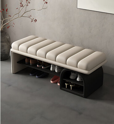 Modern & Contemporary Solid Wood Leather Upholstered Shoe Storage Bench