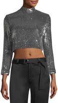 Thumbnail for your product : Keegan Mock-Neck Long-Sleeve Sequined Crop Top