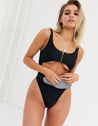 Luxe Palm Cut Out Swimsuit with Zip Front