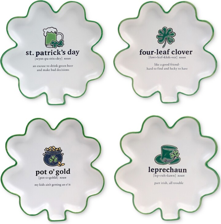 Certified International St. Patrick's Day Shamrock Tidbit Plates, Set of 4