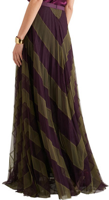 Mary Katrantzou Giselle Two-tone Pleated Silk-tulle Maxi Skirt - Green