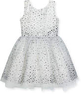 Thumbnail for your product : Zoe Aria Sleeveless Metallic Polka-Dot Tulle Dress, White/Silver, Size 7-16