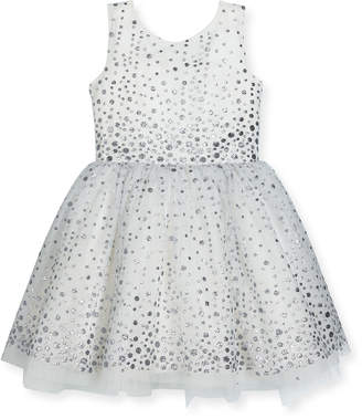 Zoe Aria Sleeveless Metallic Polka-Dot Tulle Dress, White/Silver, Size 7-16