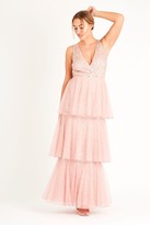 Thumbnail for your product : Lace & Beads deep V sequin Maxi with a soft mesh layered skirt