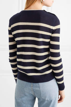 Vanessa Bruno Izara Striped Waffle-knit Wool And Cashmere-blend Sweater - Midnight blue