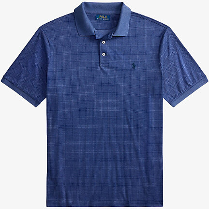 Polo Ralph Lauren Mens Blue Checked Custom Slim-Fit Cotton Polo Shirt L