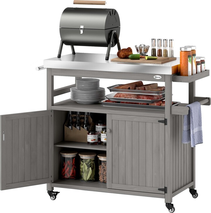 Outsunny Grill Cart Kitchen Island with Storage Cabinets