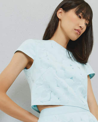 Ted Baker Burn Out Floral Cropped Top Pale Blue