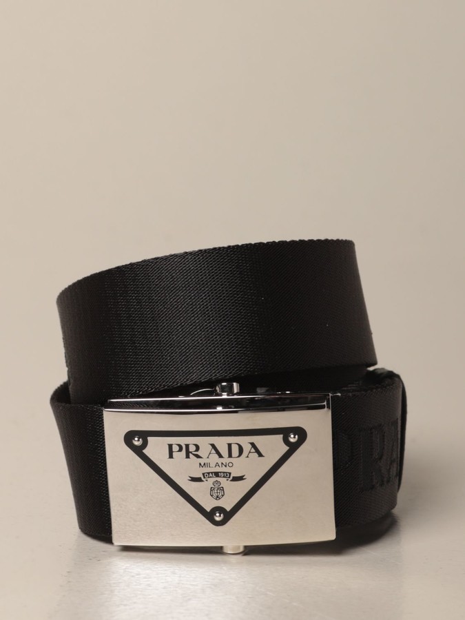 Prada Ribbon Belt In Logoed Canvas With Metal Plate - ShopStyle