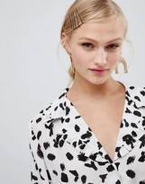 Thumbnail for your product : ASOS DESIGN waisted tea blouse with collar detail in abstract print and long sleeves