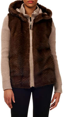 Gorski Punched-Mink Cashmere-Wool Zip-Front Hooded Jacket
