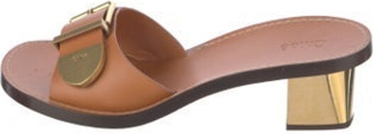 Chloé Leather Slides Neutrals Buckle Closure At Uppers