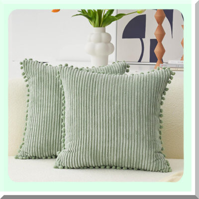 BRBCA Spring Stripe Pillow Covers - Set of 2, Decorative Corduroy Cushion Cases for Couch, Boho St Patrick's Day Home Decor