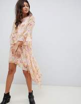 Thumbnail for your product : Vero Moda floral asymetric midi dress with ruffle hem in pink