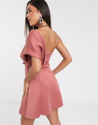 ASOS DESIGN one shoulder scuba a-line mini dress in rose