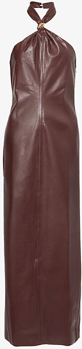Womens Burgundy Rhea Halterneck Faux-Leather Maxi Dress 8
